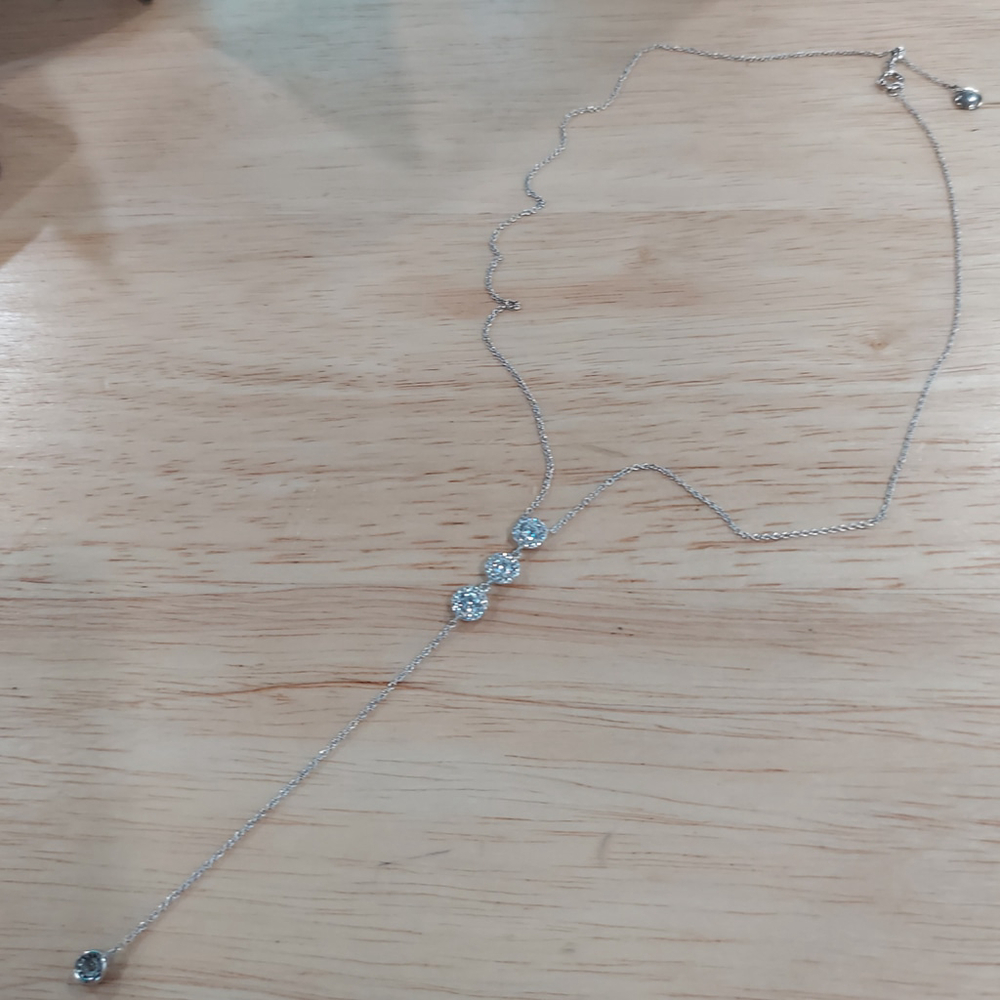 Silver Tone Y Necklace Adjust in Back 3 Swarovski Crystals Hanging Chain
